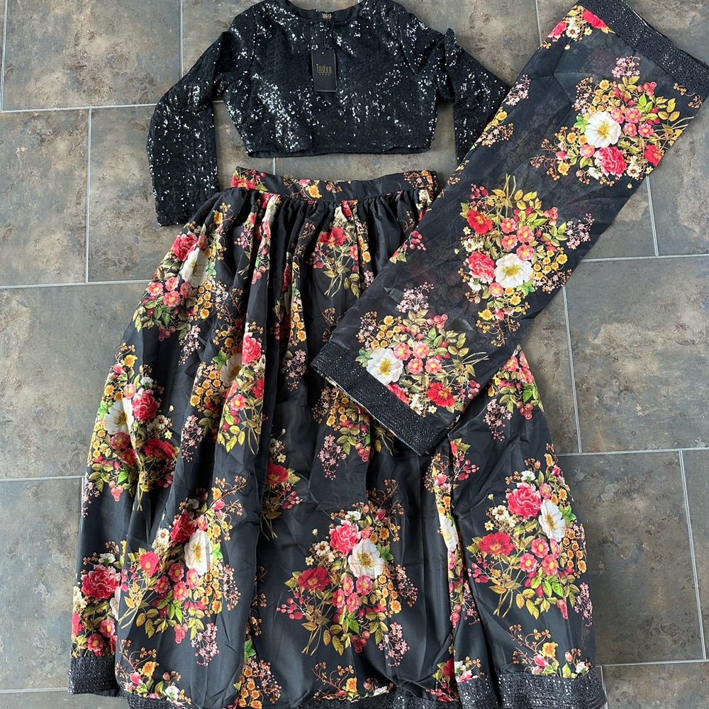 House of Indya- Black Lengha Set